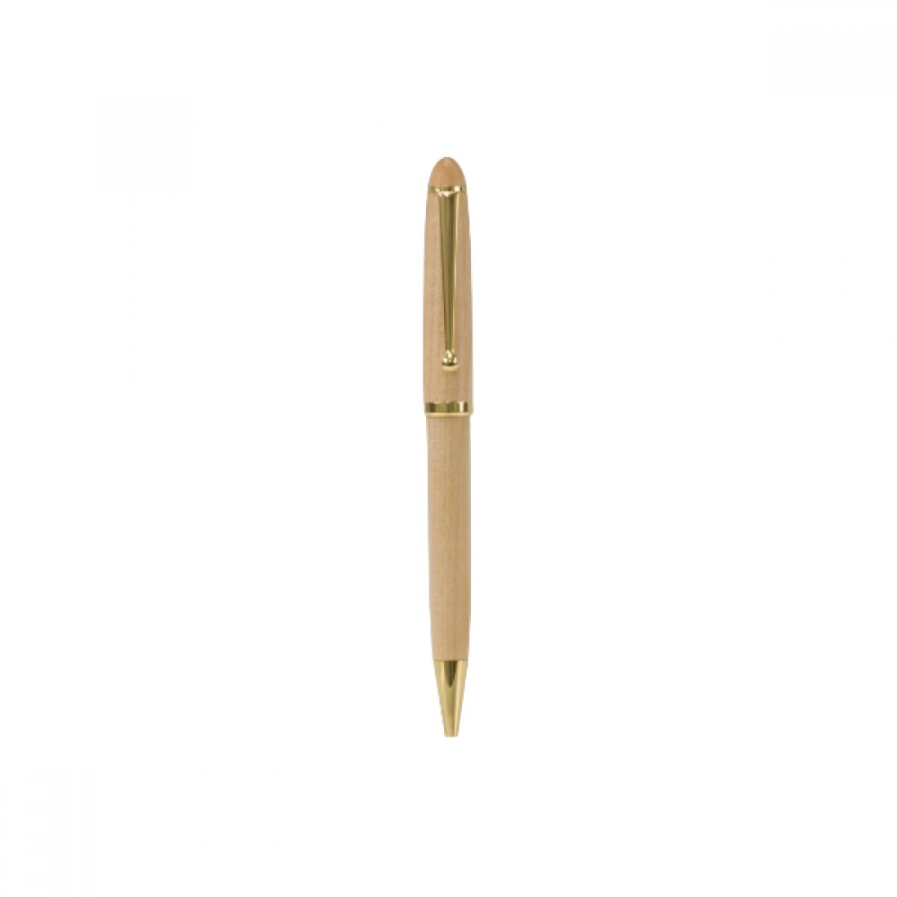 Custom Imprinted 5.375" - Wood Pen with Gold Trim