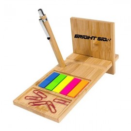 Custom Imprinted Bamboo Desk Organizer with Sticky Notes