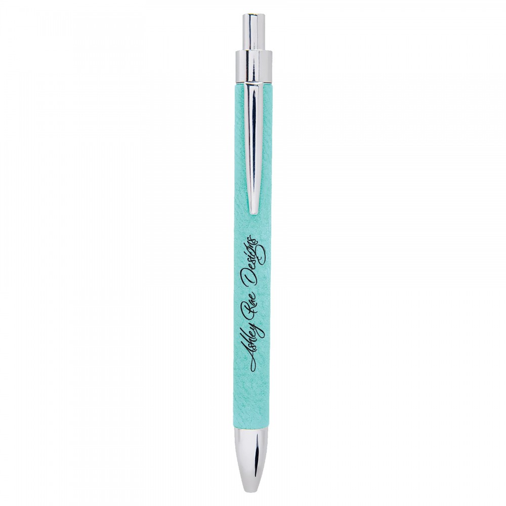 Custom Engraved Teal Leatherette Pen Custom Engraved Teal Leatherette Pen