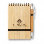 Logo Branded Bamboo Wire-bound Notepad w/ Bamboo Pen