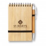 Bamboo Wire-bound Notepad w/ Bamboo Pen Custom Imprinted