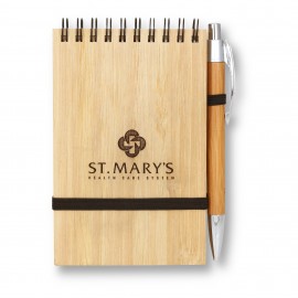 Bamboo Wire-Bound Notepad w/Bamboo Pen Logo Branded