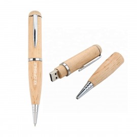 Logo Branded Wooden Ballpoint Pen USB Flash Drive