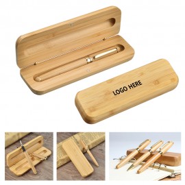 Elegant Bamboo Ballpoint Pen Gift Collection in Wooden Presentation Box Logo Branded