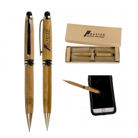 Logo Branded Bamboo Stylus Pencil W/ Deluxe Recyclable Paper Box