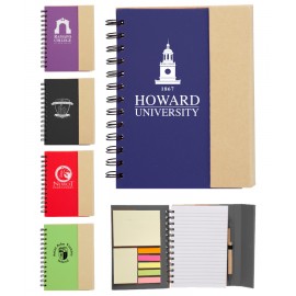 Eco Magnetic Notebook W/Sticky Notes and Flags & Pen - 1-Color Custom Imprinted