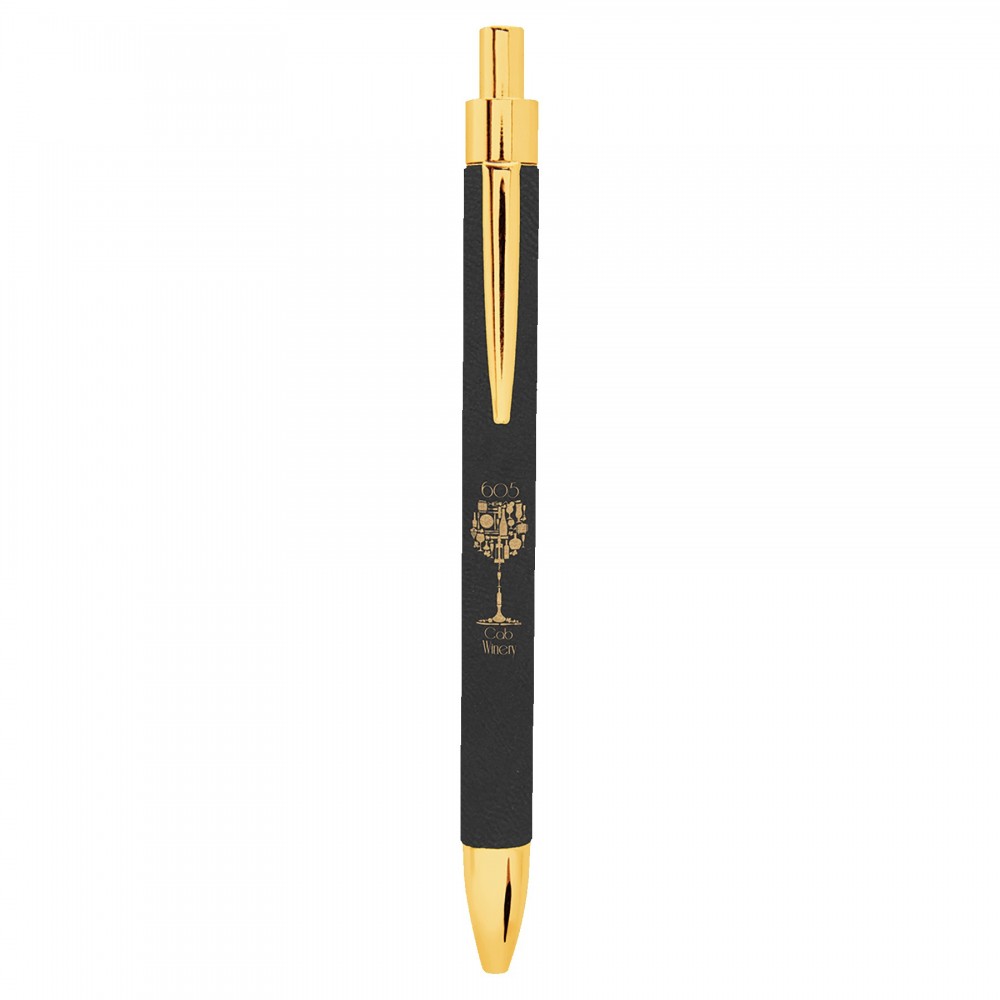 Black/Gold Leatherette Pen Custom Imprinted Black/Gold Leatherette Pen Custom Imprinted