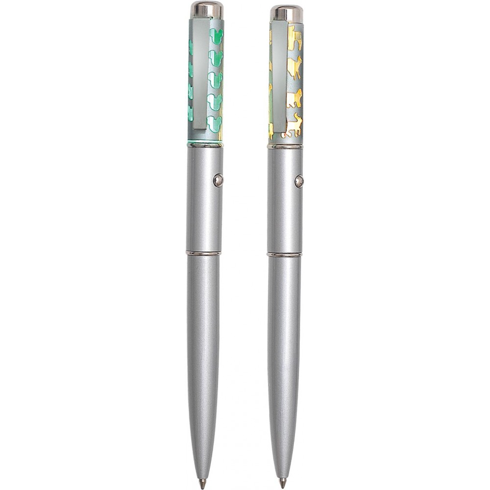 Blue/Green/Yellow Die Cut Metal Logo Pen W/ LED Light Custom Engraved