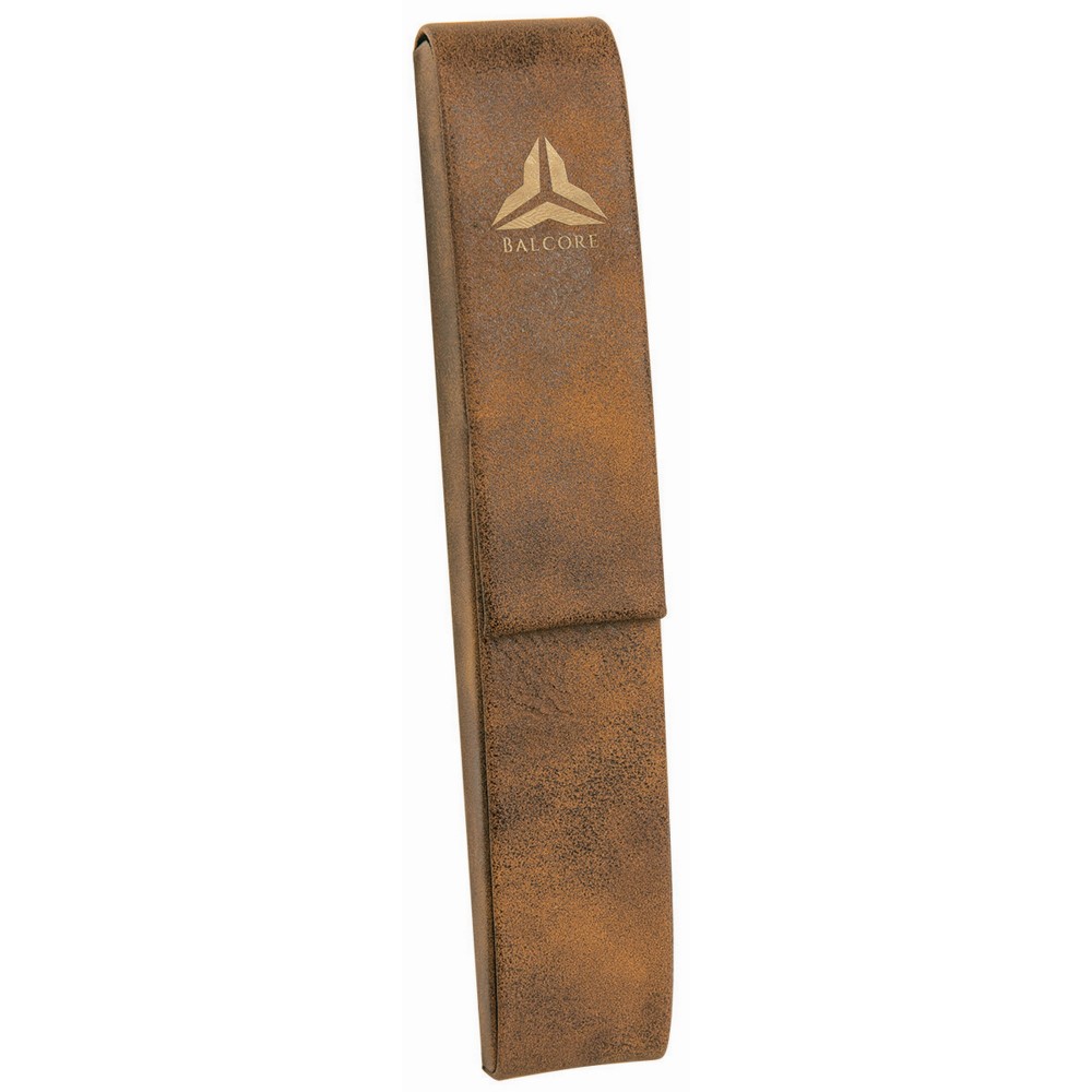 6 1/2" x 1" Rustic/Gold Laser engraved Leatherette Single Pen Case Custom Engraved 6 1/2" x 1" Rustic/Gold Laser engraved Leatherette Single Pen Case Custom Engraved