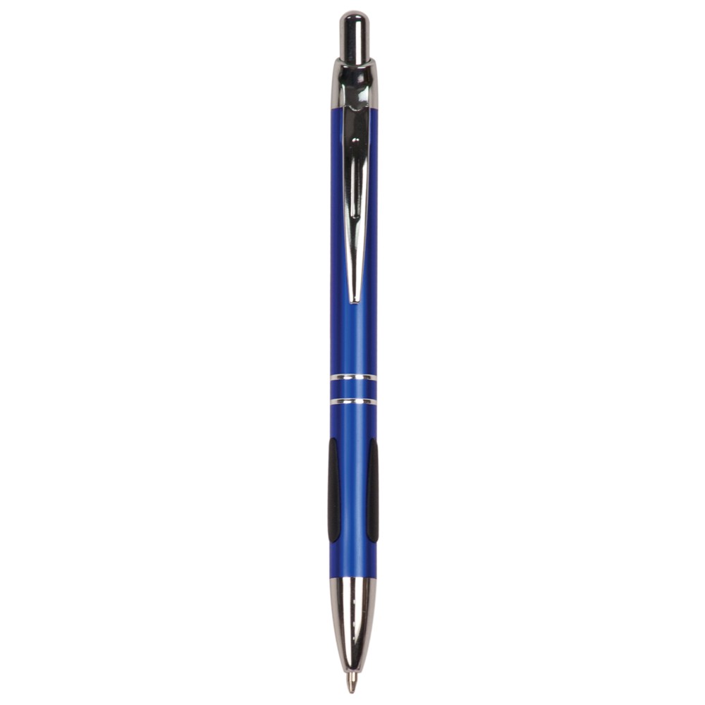 Custom Engraved Blue Satin - Rubber Grip - Ballpoint Pen - Laser Engraved