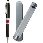 Custom Engraved Vienna Series -Marble Ring, Stylus Ball Point Pen- black pen barrel with red marble ring accent