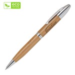Logo Branded Bamboo-I Chrome Twist Action Ballpoint Pen