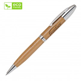 Logo Branded Bamboo-I Chrome Twist Action Ballpoint Pen