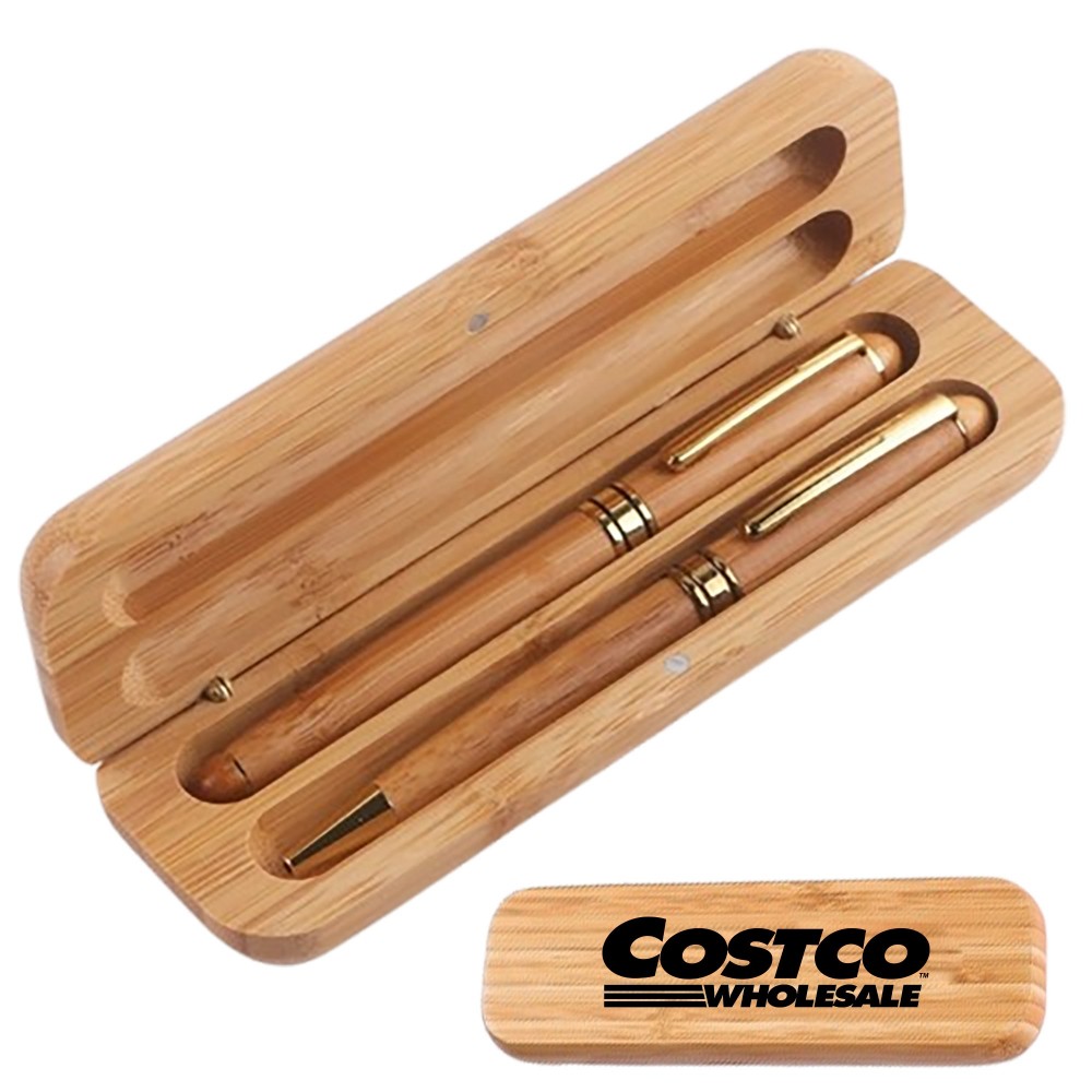 Logo Branded Bamboo Pens Set with Gift Case Logo Branded Bamboo Pens Set with Gift Case