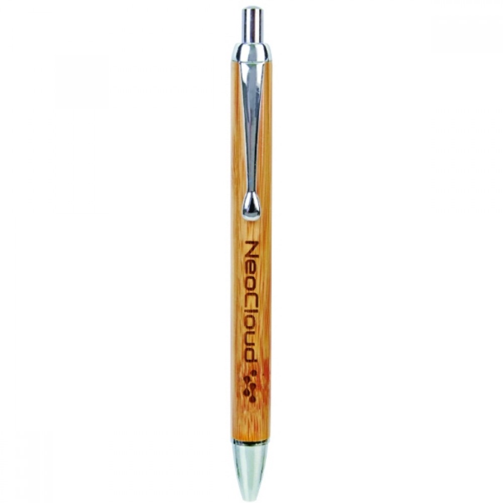 Bamboo with Silver Trim Pen Custom Engraved Bamboo with Silver Trim Pen Custom Engraved