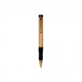Logo Branded 5.125" - Wood Pen with Gold Trim and Rubber Grip