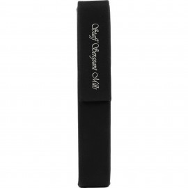 6 1/2" x 1" Black/Silver Laser engraved Leatherette Single Pen Case Logo Branded