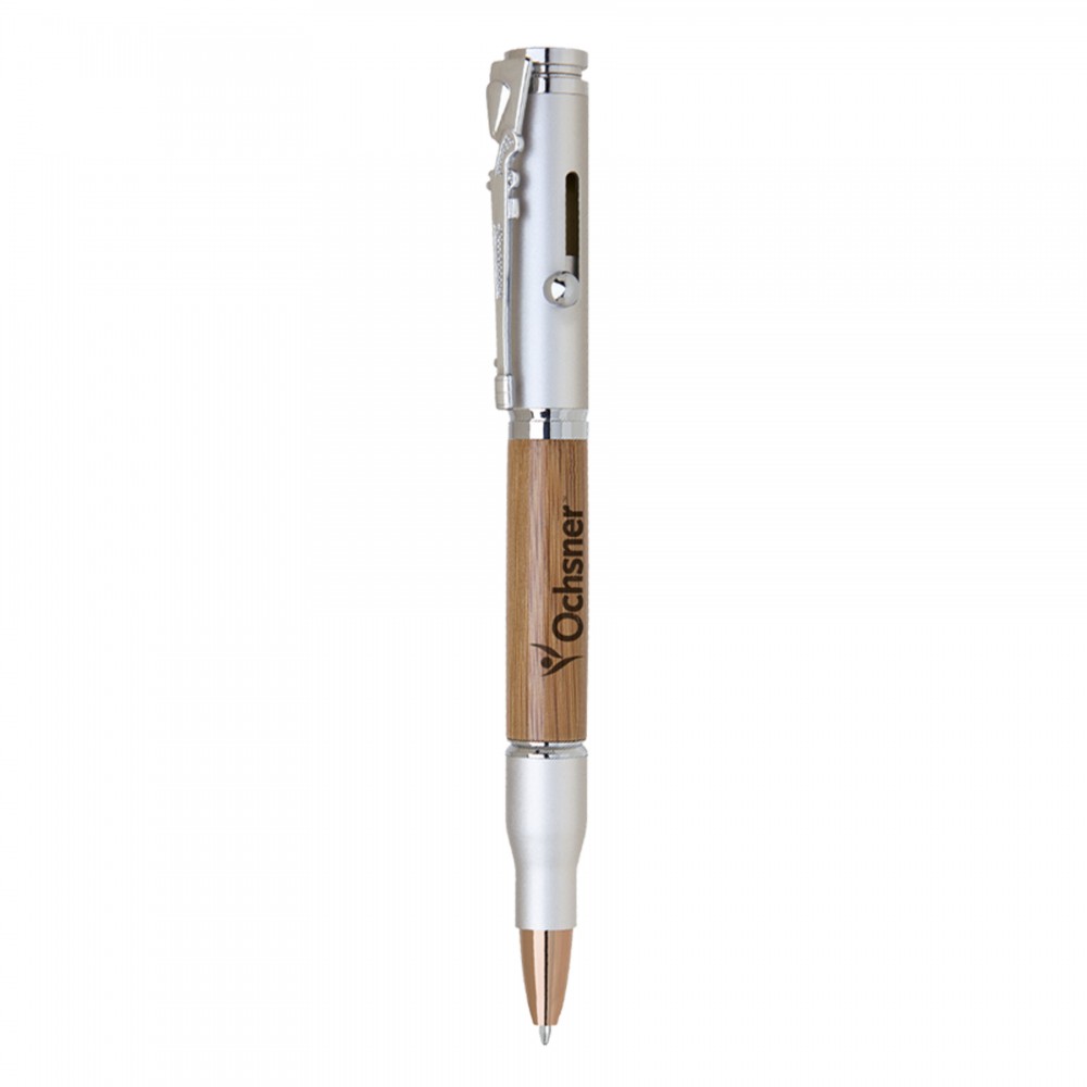 Logo Branded Brindle Bolt Action Bamboo & Brass Pen
