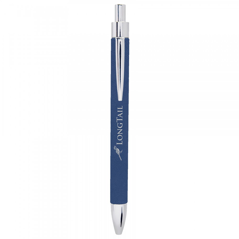 Logo Branded Blue/Silver Leatherette Pen Logo Branded Blue/Silver Leatherette Pen