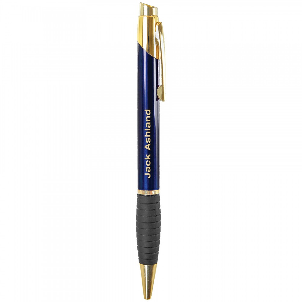 Gloss Blue Brass Ballpoint Pen with Gripper Custom Imprinted