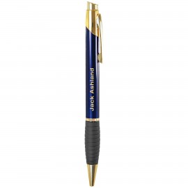 Gloss Blue Brass Ballpoint Pen with Gripper Custom Imprinted