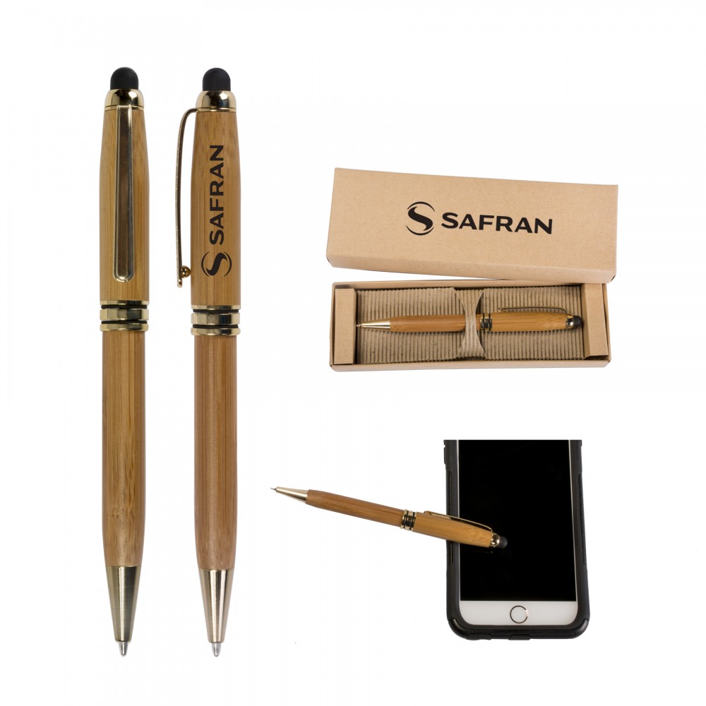 Custom Imprinted Bamboo Stylus Ballpoint Pen W/ Deluxe Recyclable Paper Box Custom Imprinted Bamboo Stylus Ballpoint Pen W/ Deluxe Recyclable Paper Box