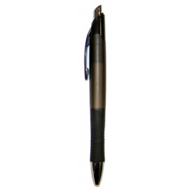 Ball Point Pen, Smoke - Black Pocket Clip - Black Rubber Grip - Pad Printed Custom Imprinted