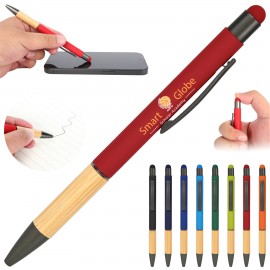 Logo Branded Eco-Friendly Bamboo & Metal Pen With Stylus  Logo Branded Eco-Friendly Bamboo & Metal Pen With Stylus