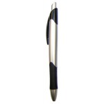 Custom Imprinted Ball Point Pen, Silver- Black Rubber Grip - Pad Printed