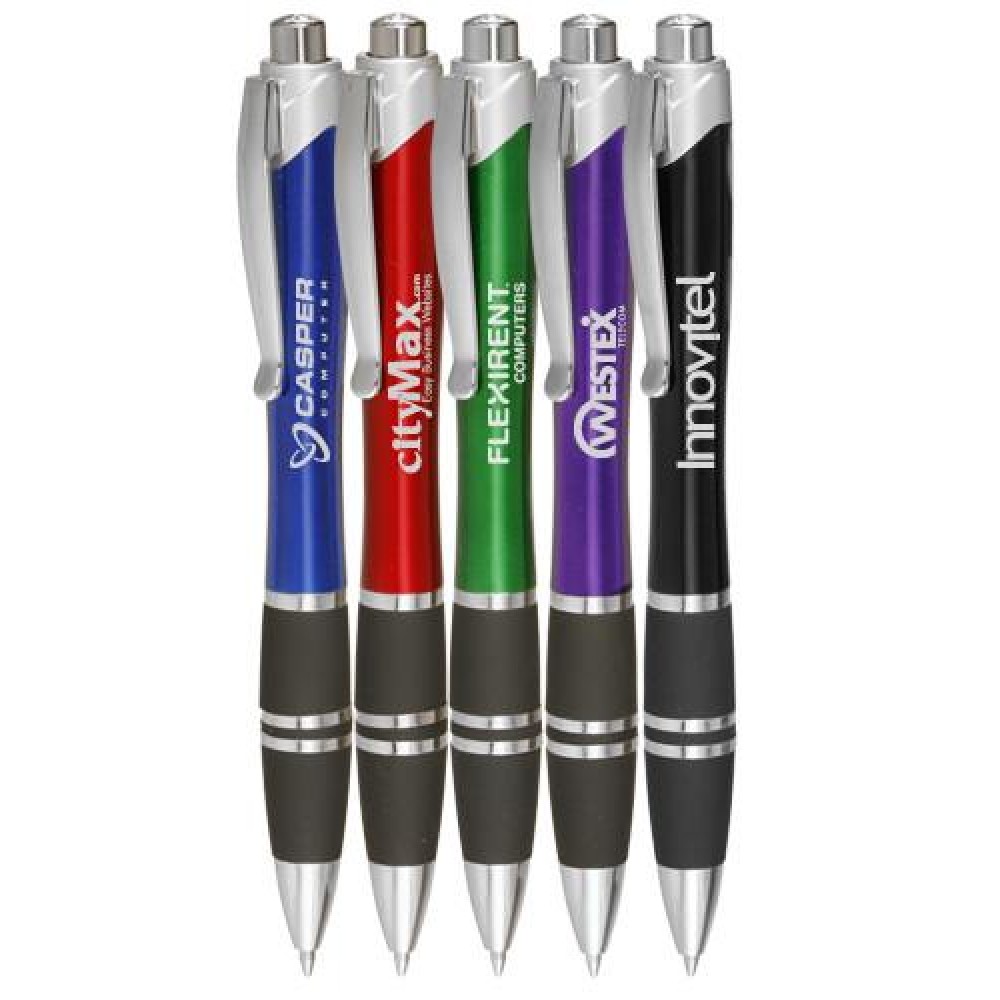 Custom Imprinted Silver Accent Grip Plastic Pens