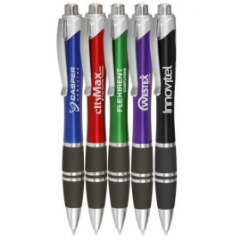 Custom Imprinted Silver Accent Grip Plastic Pens