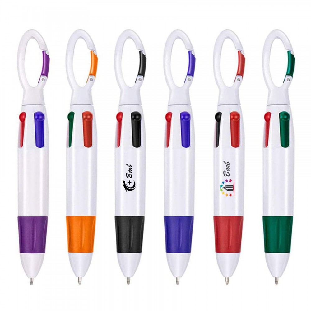 Retractable Four-color Shuttle Pens with Carabiner Clip Custom Engraved