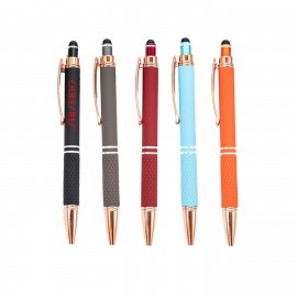 Custom Imprinted Aluminum Rose Gold Pen With Stylus  Custom Imprinted Aluminum Rose Gold Pen With Stylus
