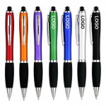 Logo Branded Custom Matte Finish Retractable Gel Ink Stylus Ballpoint Pen w/Rubber Grip Section