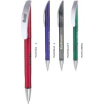 Translucent Polymer Retractable Ballpoint Pen w/ Curved Pocket Clip Logo Branded