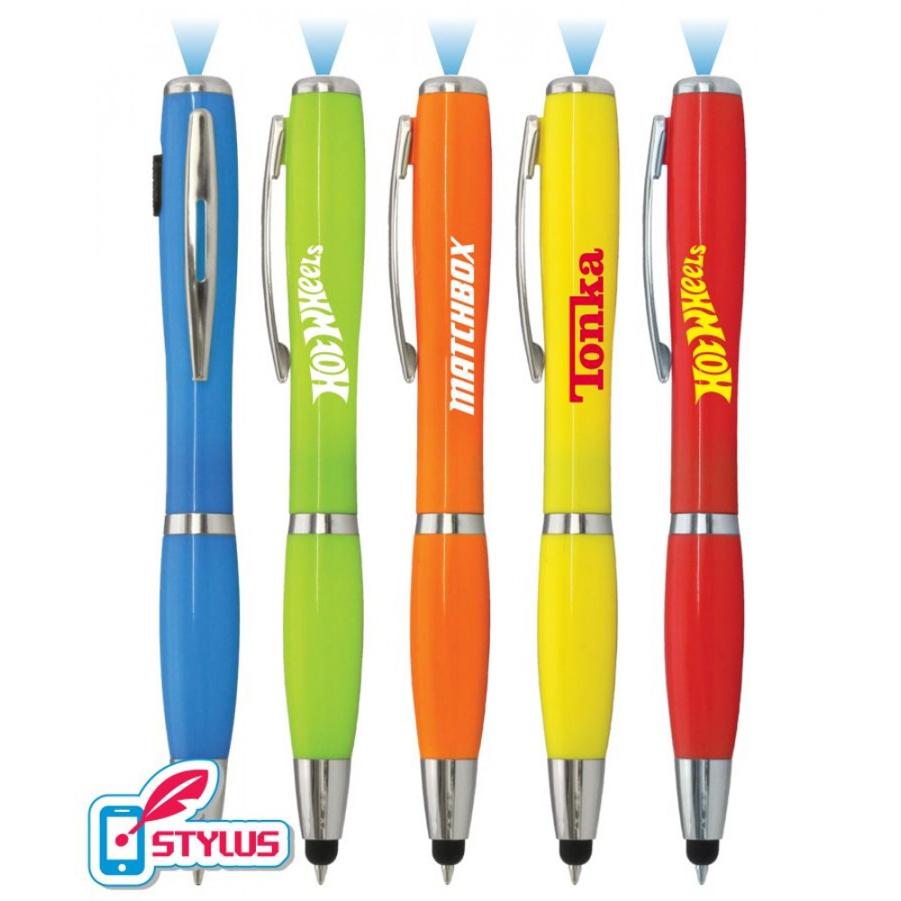Custom Imprinted "Glossy" 3-in1 LED Flashlight Stylus Pen