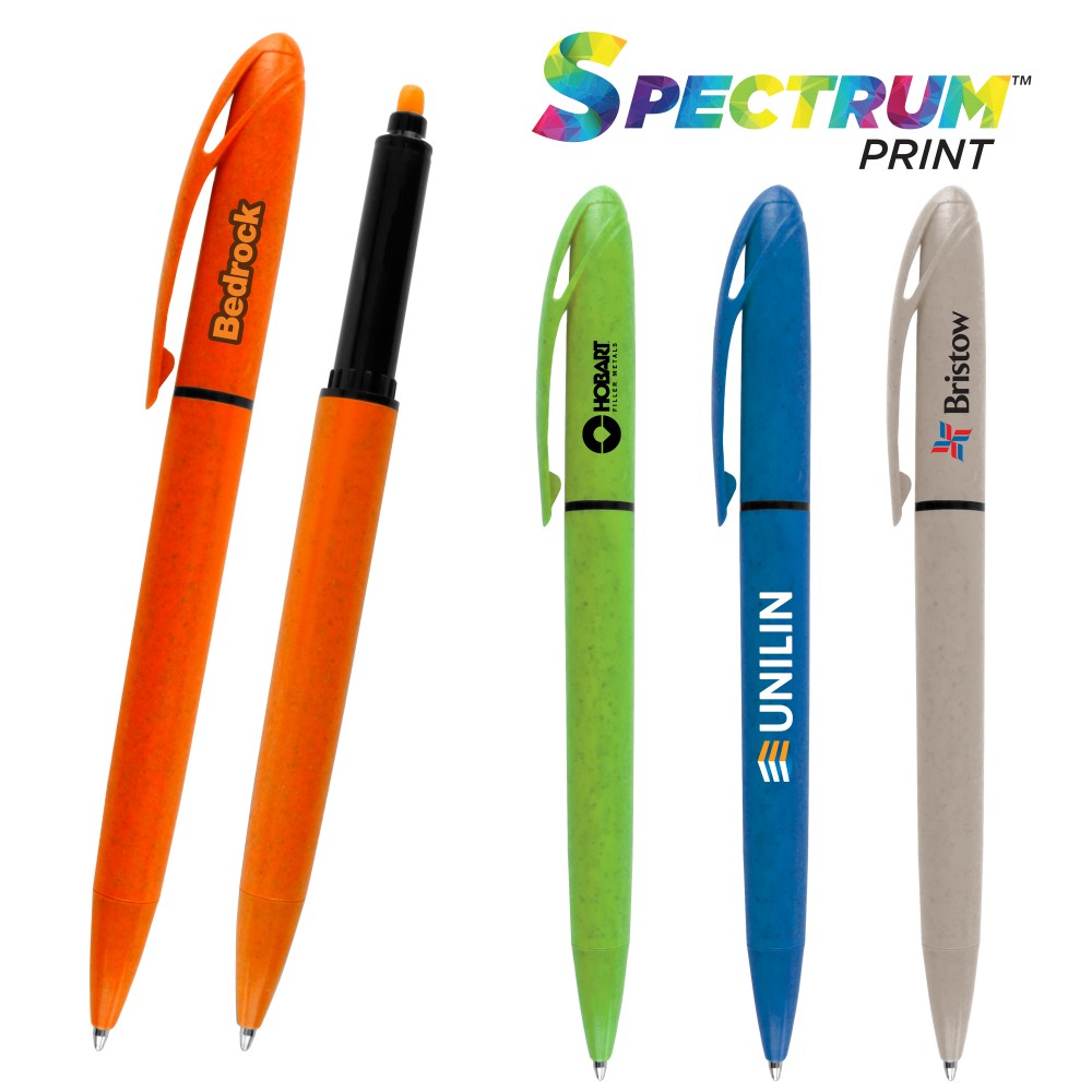 Wheat Straw Fiber Highlighter Ballpoint Pen Logo Branded Wheat Straw Fiber Highlighter Ballpoint Pen Logo Branded