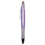 Custom Engraved Ball Point Pen, Purple - Clear Pocket Clip - Clear Rubber Grip - Pad Printed