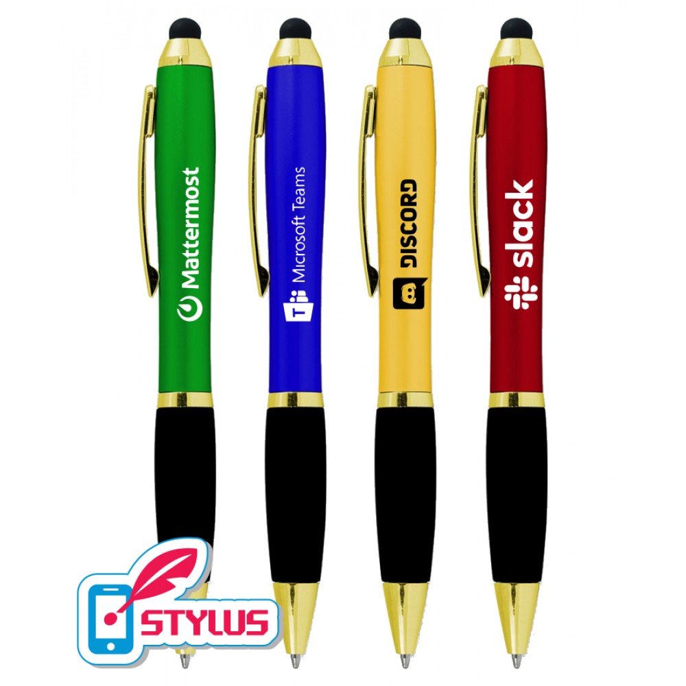 Logo Branded Colored "Executive" Stylus Twist Pen w/ Gold Trim