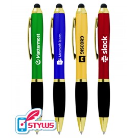 Logo Branded Colored "Executive" Stylus Twist Pen w/ Gold Trim