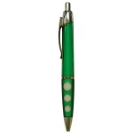 Ball Point Pen, Green/White Dots - Green Rubber Grip - Pad Printed Logo Branded