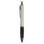 Custom Engraved Ball Point Pen, Silver/Black - Black Rubber Grip - Pad Printed