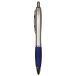 Logo Branded Ball Point Pen,Silver w/Blue Rubber Grip- Pad Printed