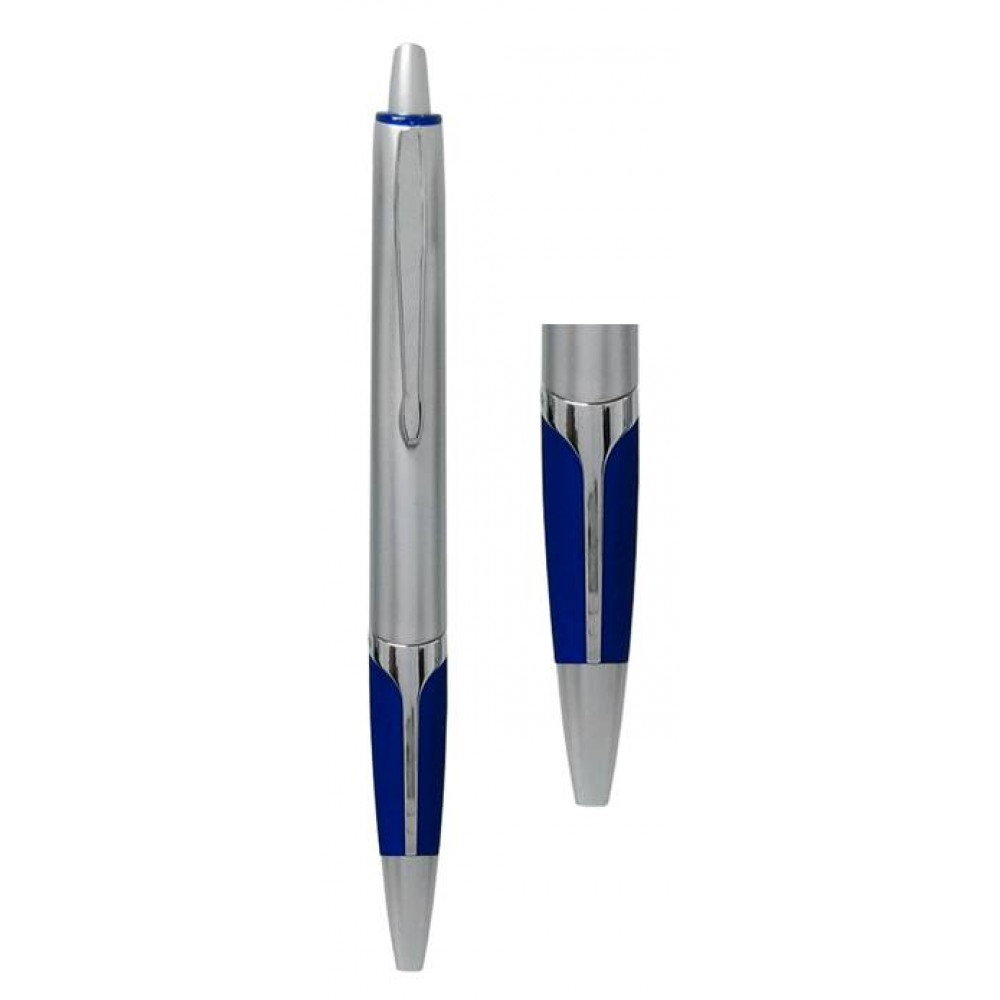 Ball Point Pen, Silver/Blue - Pad Printed Custom Engraved Ball Point Pen, Silver/Blue - Pad Printed Custom Engraved