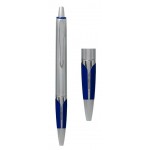 Ball Point Pen, Silver/Blue - Pad Printed Custom Engraved