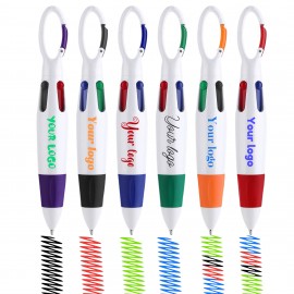 4-In-1 Multicolor Retractable Pens With Carabiner Clip Custom Imprinted