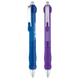 Plastic Push Action Ballpoint Pen w/Translucent Body & Matching Grip Logo Branded
