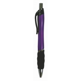 Custom Engraved Ball Point Pen, Purple - Black Rubber Grip - Pad Printed