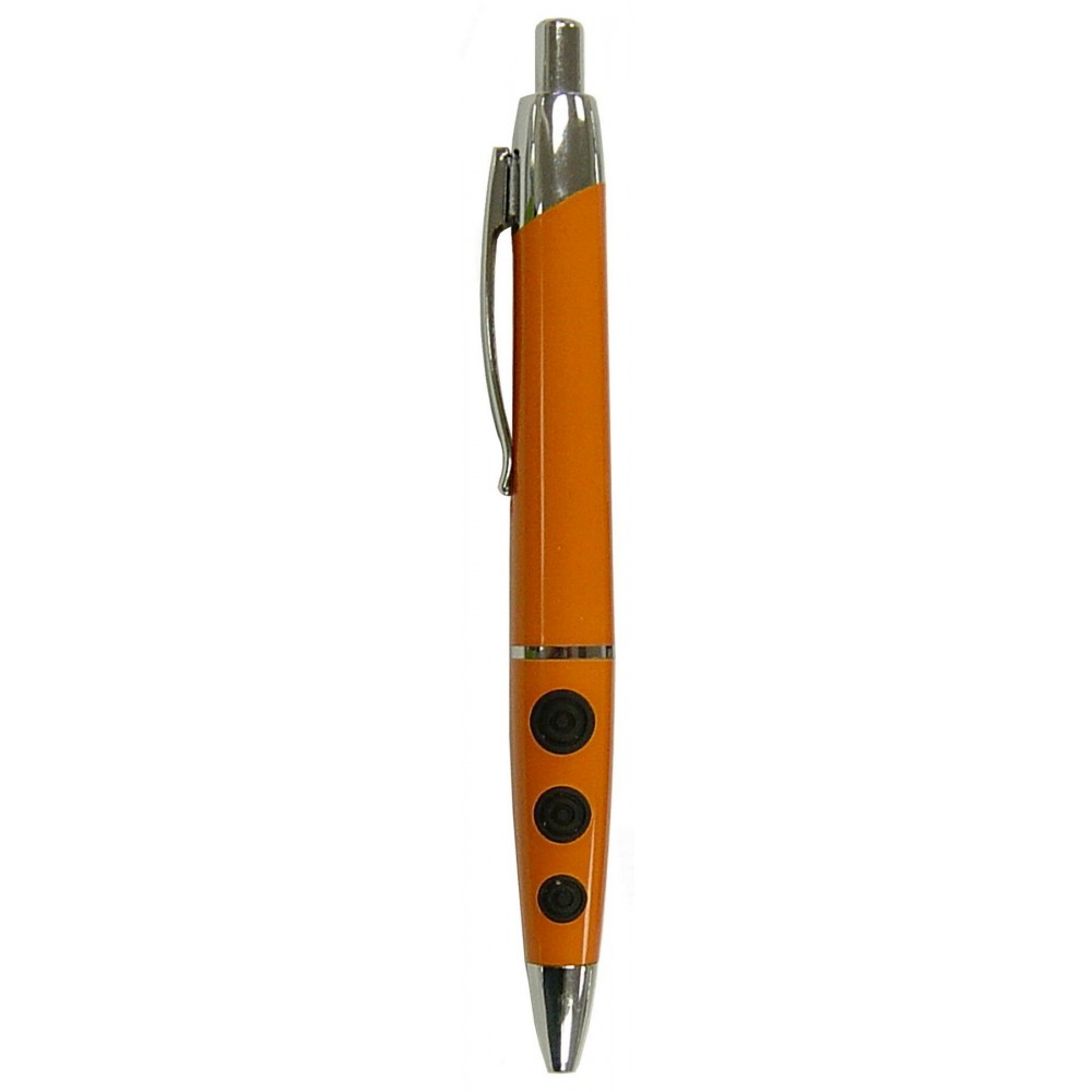 Custom Engraved Ball Point Pen, Orange - Black Rubber Grip Dots - Pad Printed Custom Engraved Ball Point Pen, Orange - Black Rubber Grip Dots - Pad Printed