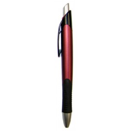 Logo Branded Ball Point Pen, Burgundy - Black Rubber Grip - Pad Printed